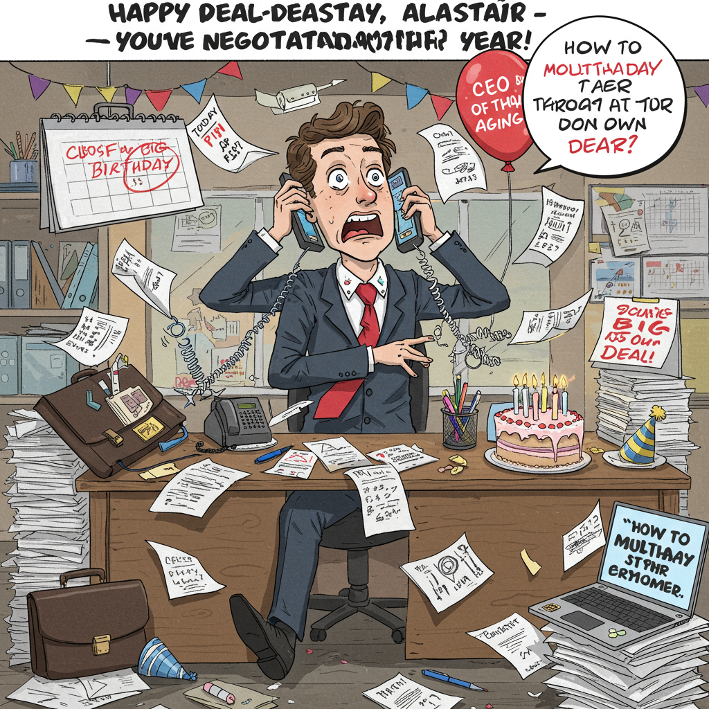 Chaotic Office Environment Birthday Cards - Silly Robot Cards