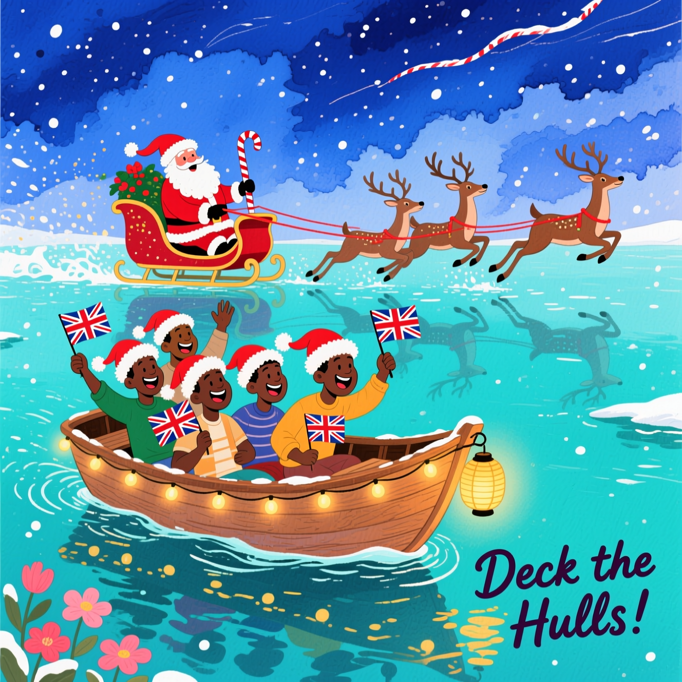 thumbnail image 2 of Funny Christmas Card - Santa In A Dingy Boat - Dark Humour A5 (Includes Envelope) By CheekyStudioPress 2 of 2