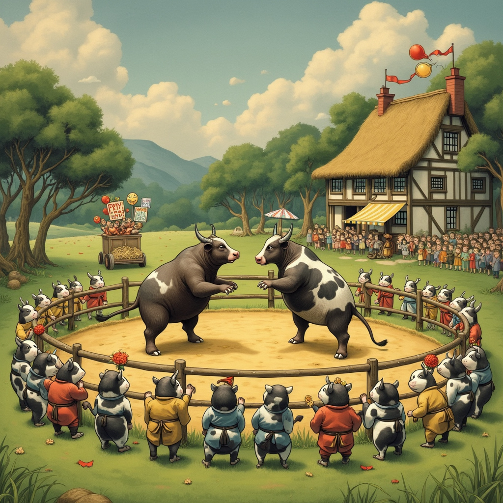 2) Birthday AI Generated Card - Sumo wrestling, Cows, and Stoats (ec662)