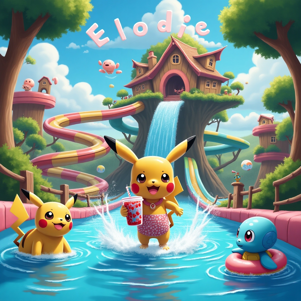 In a vibrant and whimsical water park, a joyful scene unfolds with a girl named Elodie at its heart. She's at the center, splashing gleefully under the sun, surrounded by a playful array of Pokémon companions. Pikachu rides the wave of a rainbow-colored water slide, its cheeks sparking with delight, while Squirtle playfully sprays water with its little blue tail. Nearby, a cheerful Jigglypuff floats lazily on an inflatable donut, serenading the scene with its melodic hum. Above, the name "Elodie" is whimsically written in the sky by fluffy clouds shaped like letters, adding a personal touch to this lively adventure. The water park features an intricate network of intertwining slides, each more elaborate than the last, spiraling and looping like fantastical creatures out of a storybook. In the foreground, Elodie holds a large, colorful cup of bubble tea, its vibrant pearls catching the light like jewels. Behind her, water cascades down in glistening arcs from an enormous, enchanted tree house that serves as the park’s main attraction, reminiscent of Maxfield Parrish's enchanted worlds. The entire scene is alive with color and movement, capturing a magical day of fun and friendship that celebrates both Elodie and the joy of Valentine's Day.
Generated with these themes: A girl splashing at a water park with Pokemon , Drinking bubble tea, and Lots of water slides.
Made with ❤️ by AI.