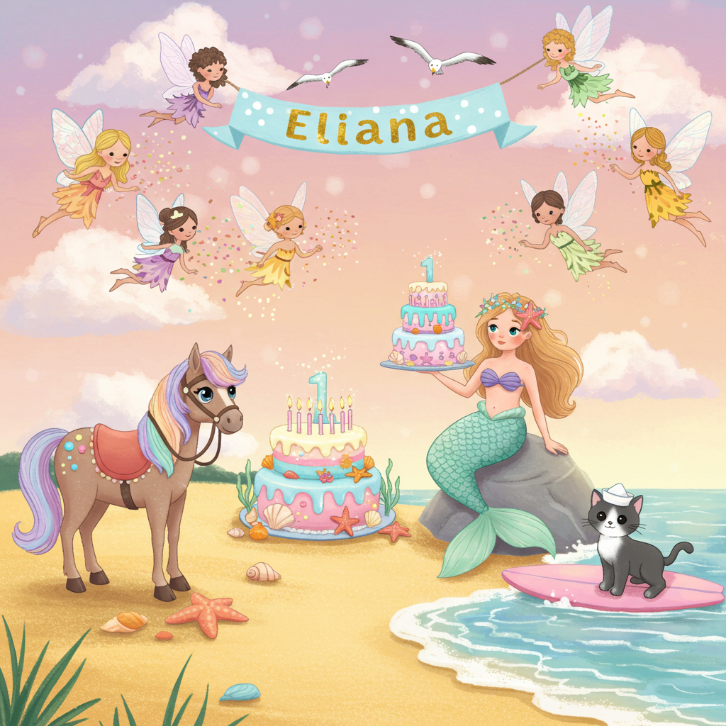 Horses cats mermaids fairies cake Birthday Card