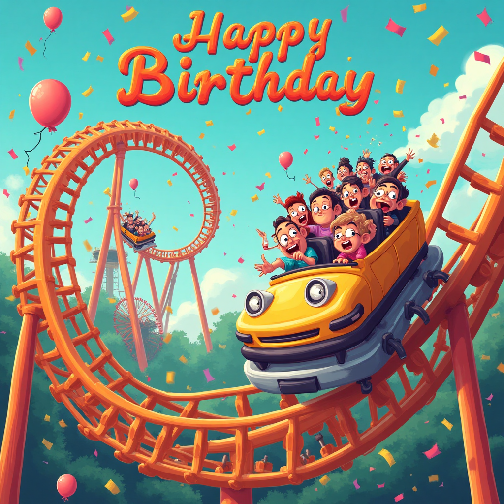1) Birthday AI Generated Card - Rollercoaster, drop rides, and (14b29)
