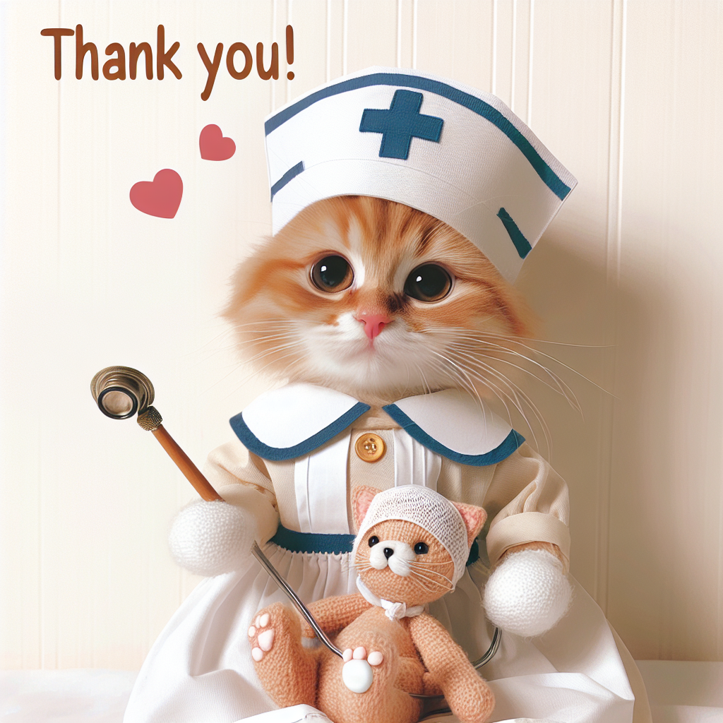 2 Thank you AI Generated Card Ginger cat Nurse outfit and Gun b289d