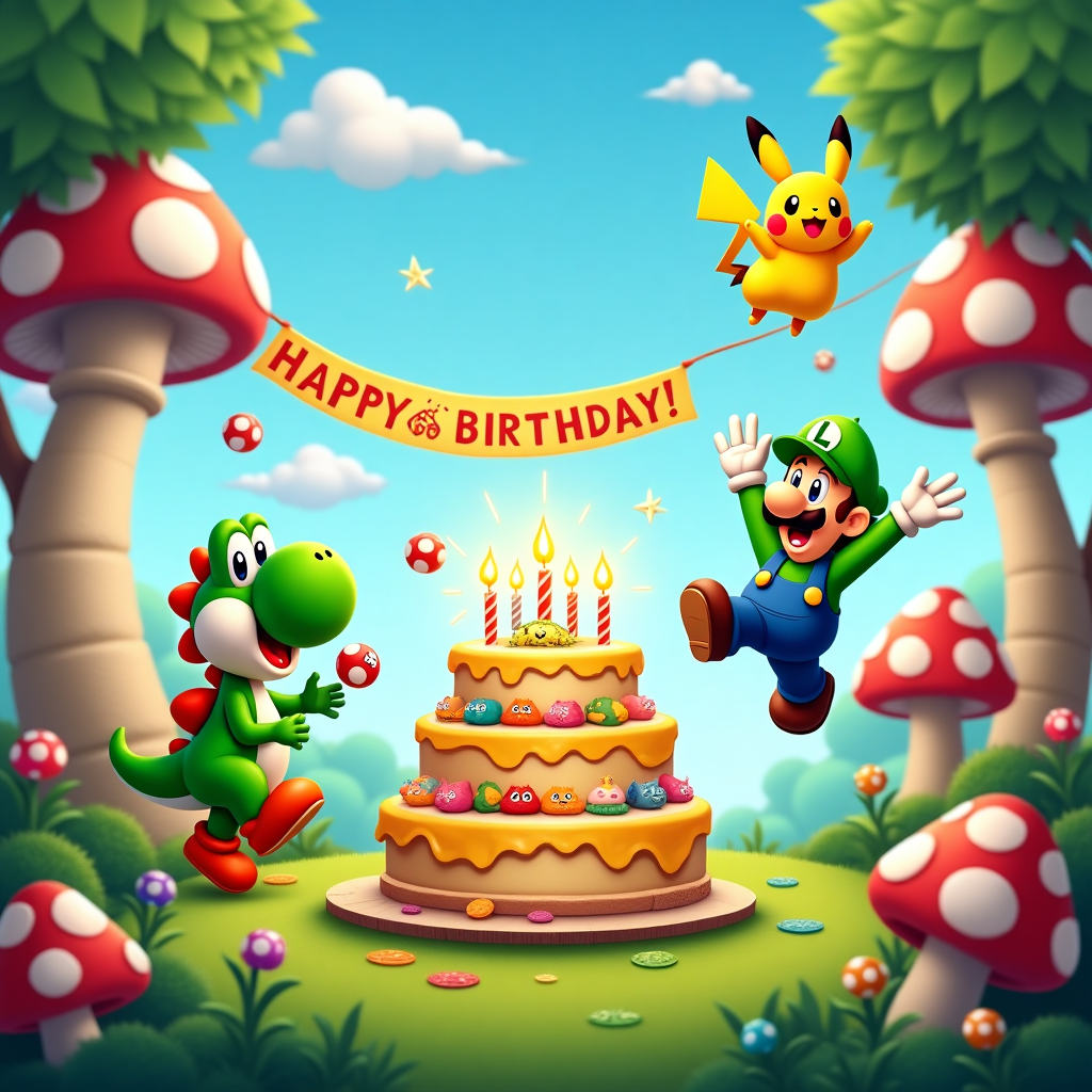 2) Birthday AI Generated Card - Nintendo, Pokémon, Yoshi, Toad, Luigi ...