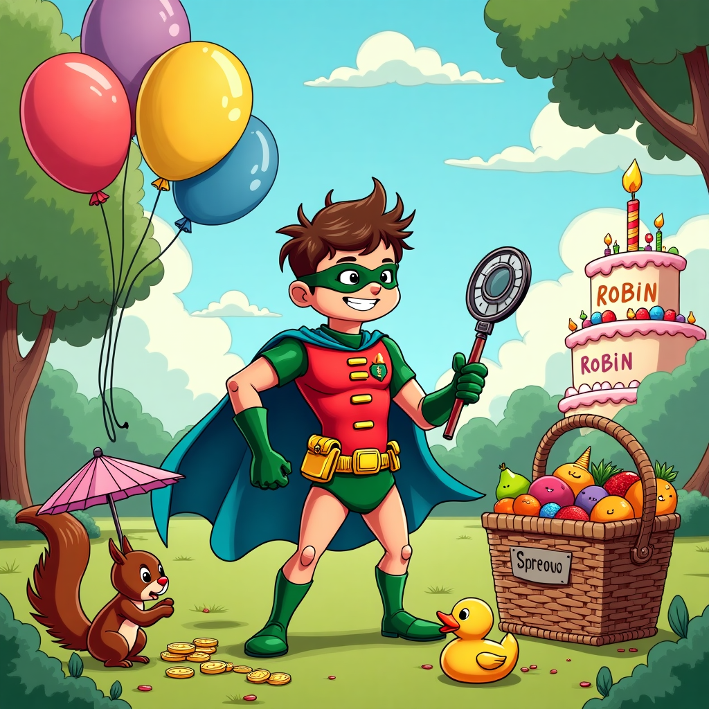2) Birthday AI Generated Card - Super hero Robin with metal detector ...