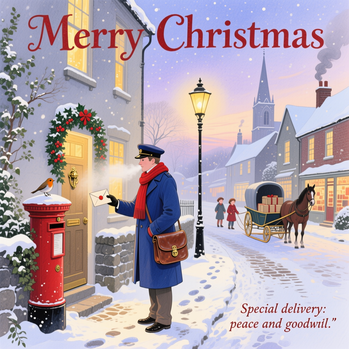 Postman Delivering Letters Christmas Cards - Silly Robot Cards