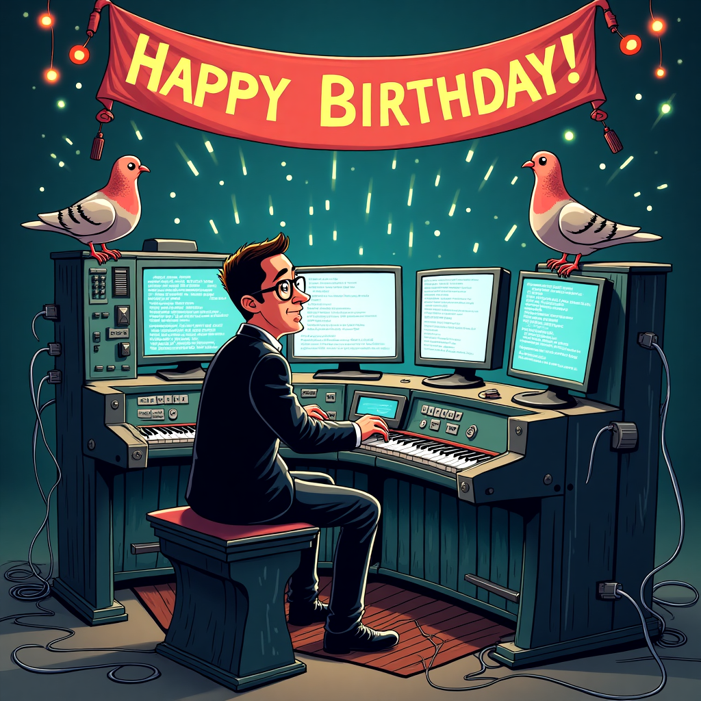 2) Birthday AI Generated Card - Playing the organ, and Computer ...