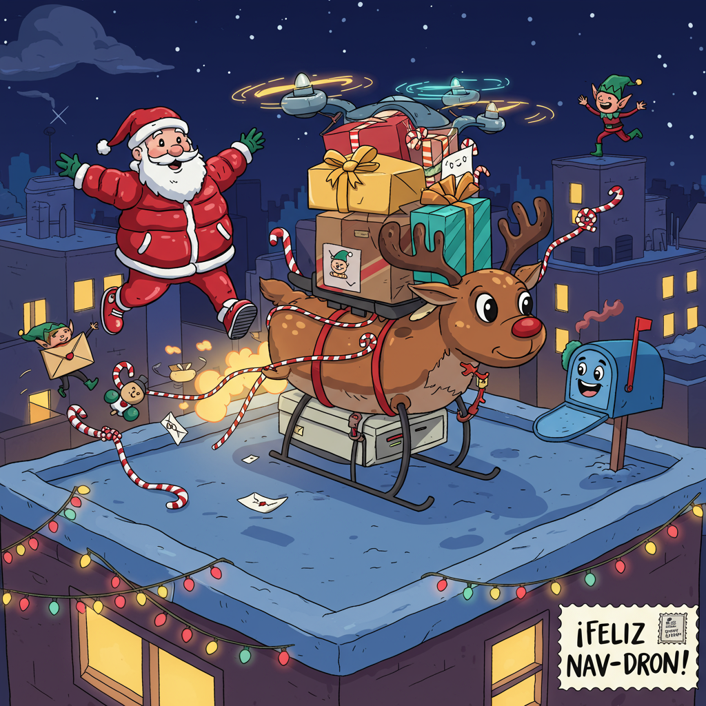 Santa and Reindeer Christmas Cards - Silly Robot Cards, image size:1024x1024