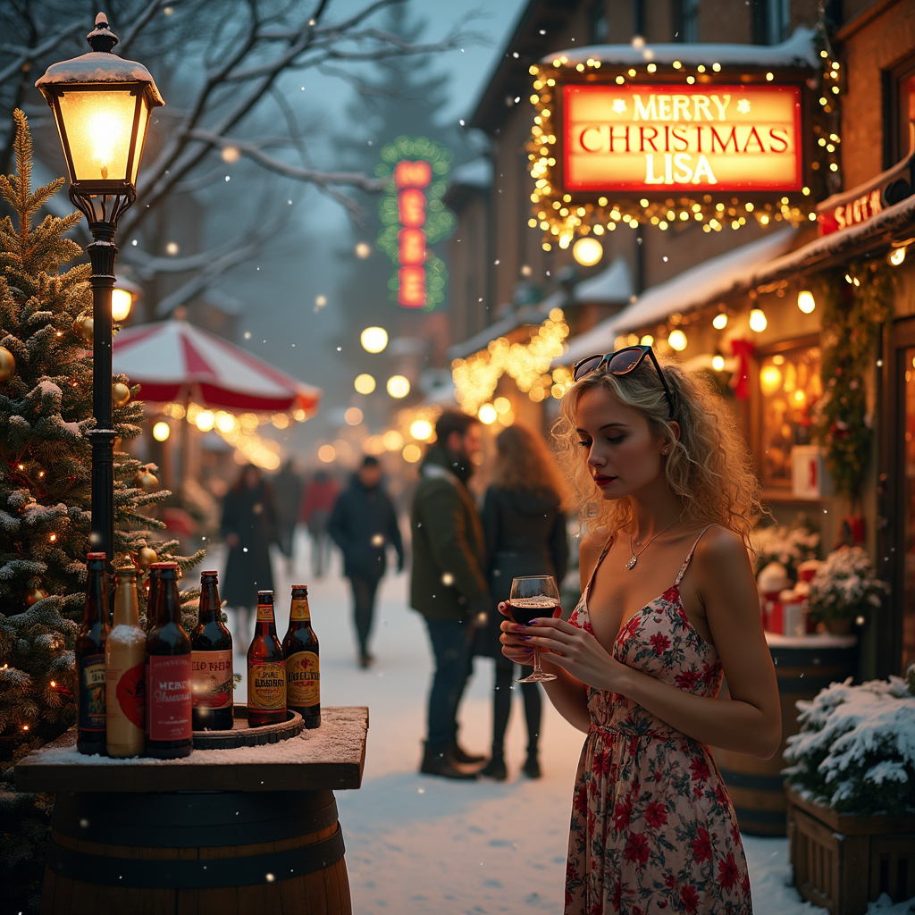 Christmas AI Generated Card-blond curly hair bikini