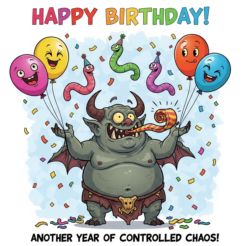 Nurgle chaos demon Birthday Cards - Silly Robot Cards