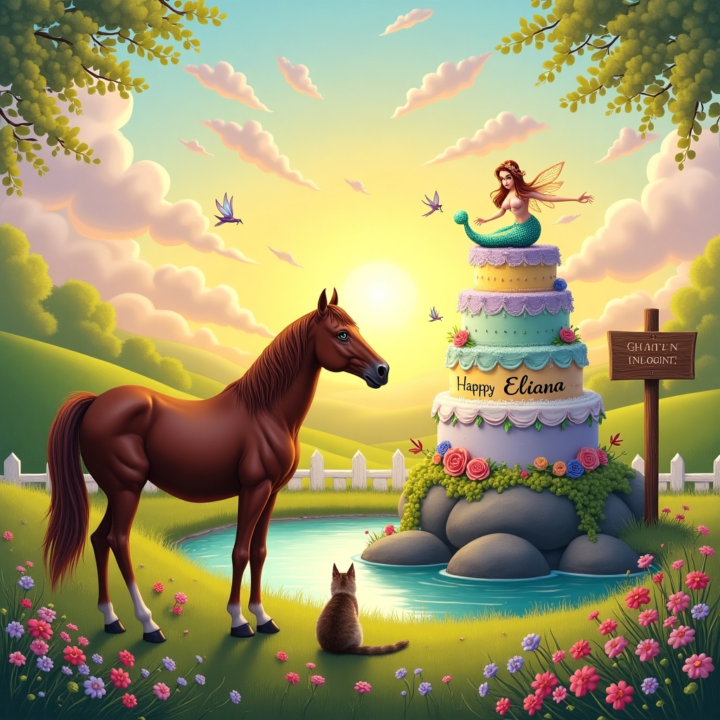 Horses cats mermaids fairies Birthday Card