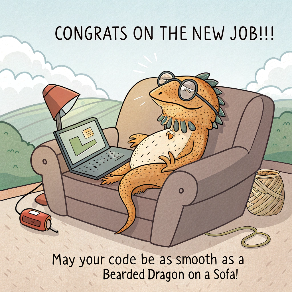 1) Congratulations AI Generated Card - Bearded dragon, coding, sofa ...