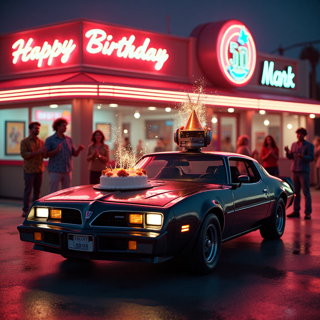 1) Birthday AI Generated Card - Knight rider, 50 , Funny, 80's, and (3ce11)
