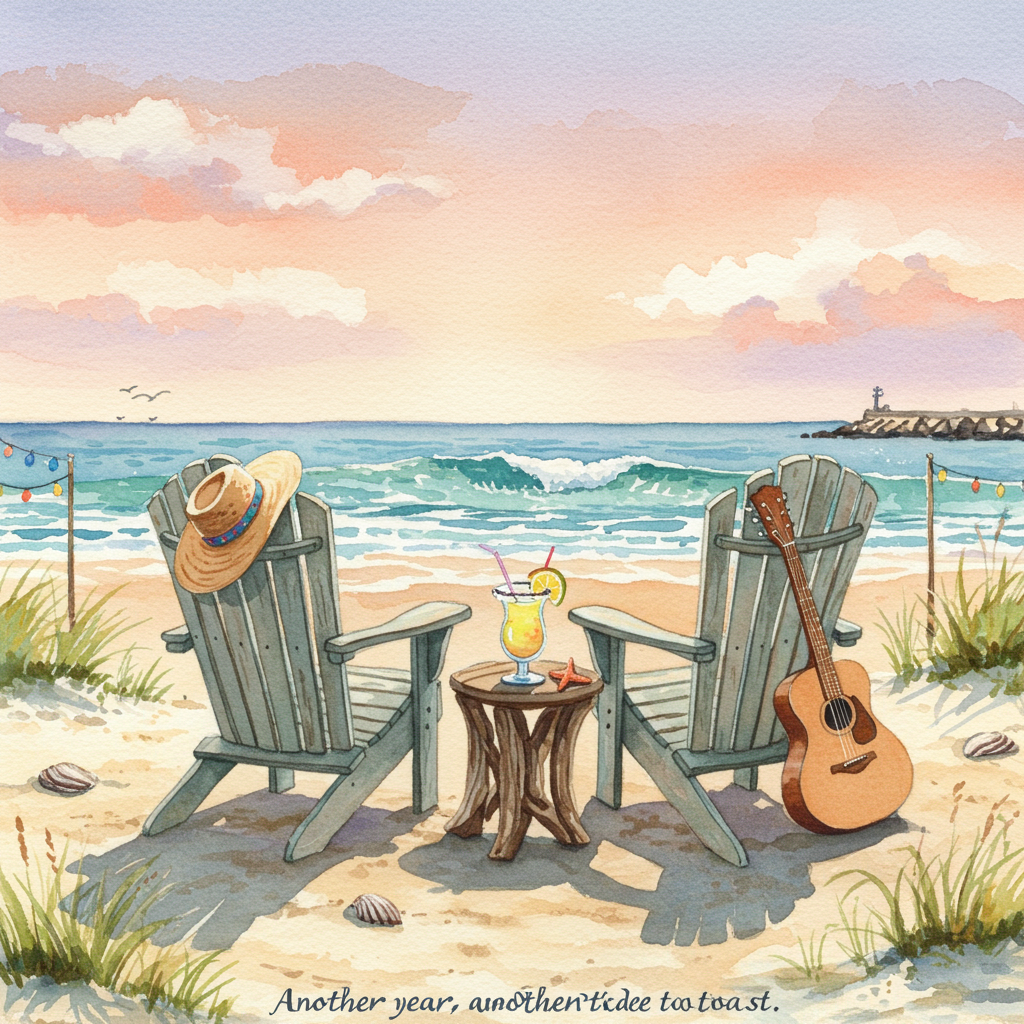 Beach Vibes Birthday Cards - Silly Robot Cards, image size:1024x1024