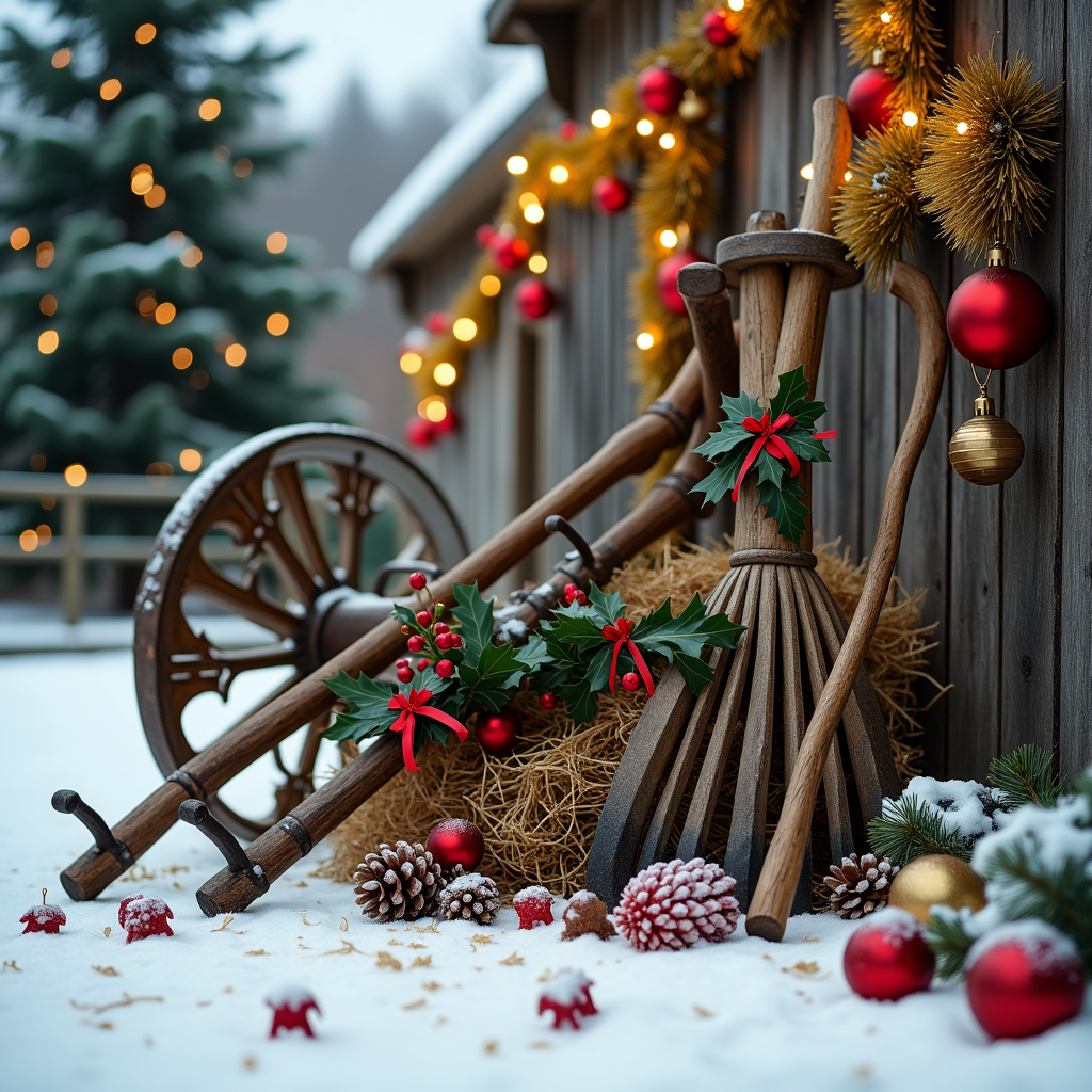 Antique Farming Tools in a Festive Scene Christmas Cards - Silly Robot ...