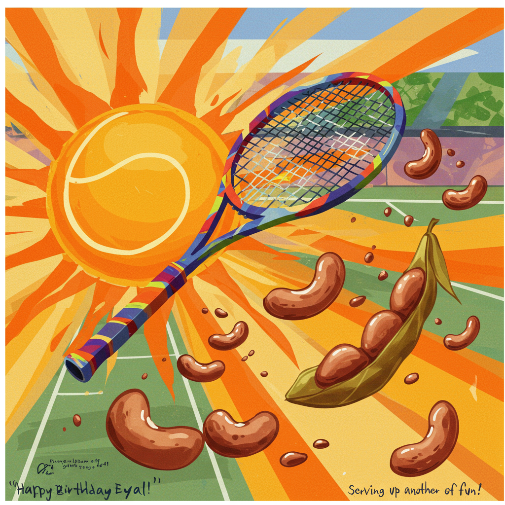 1) Birthday AI Generated Card - Tennis, Sun, beans, , and (098a3)