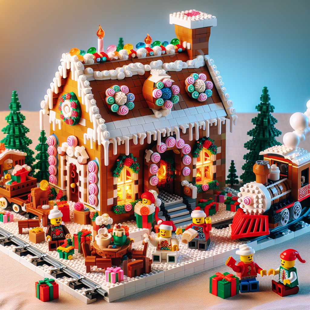 The scene is a whimsical Lego gingerbread house set, complete with gumdrop decorations and a frosted roof. Cartoonish Lego characters are seen exchanging gifts and sipping hot cocoa, with a Lego Christmas train playfully circling the candy-like abode.
Generated with these themes: Lego .
Made with ❤️ by AI.