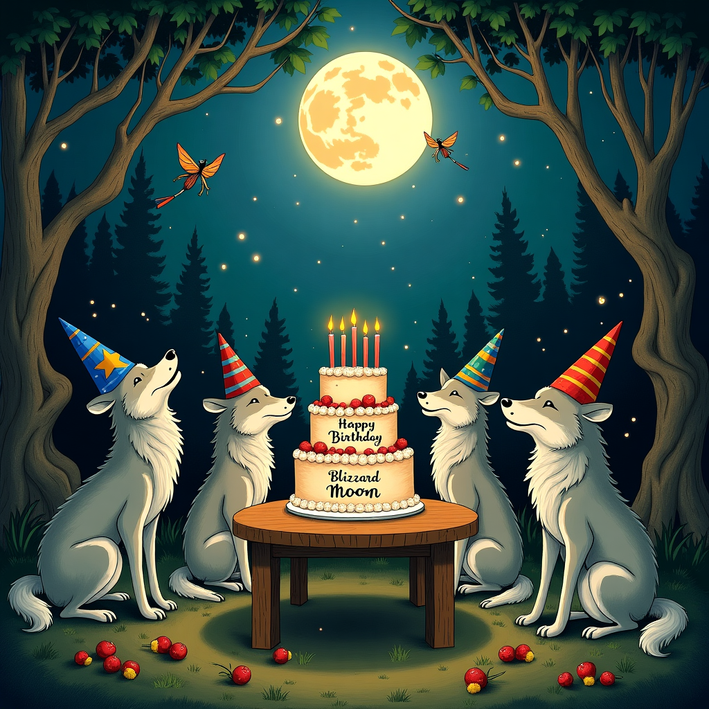 1) Birthday AI Generated Card - pack of wolves partying (9bd4e)