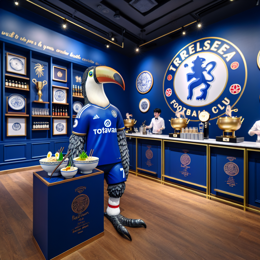 Walk into a room with walls painted in rich royal blue. It is decorated with motifs emblematic of a prestigious European football club. A surprising element to the room is a life-sized sculpture of a toucan sporting a football jersey, creating a playful atmosphere. The room is filled with the tempting aroma of a ramen noodle bar, offering several fragrant broths and a plethora of enticing toppings. To complement this, a station is set up to serve well-poured drafts of a popular Irish stout. The energetic rhythm of a mix of classic and contemporary music engages the guests, setting up a lively atmosphere for an unforgettable birthday gathering.
Generated with these themes: Chelsea football club, Toucan , Ramen , Guinness , and Music.
Made with ❤️ by AI.