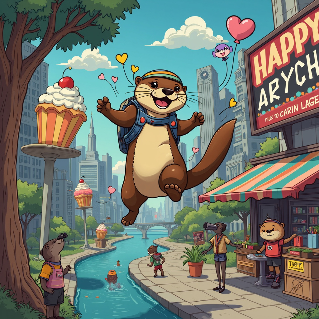 2) Birthday AI Generated Card - An otter playing video game while doing parkour (1c254)