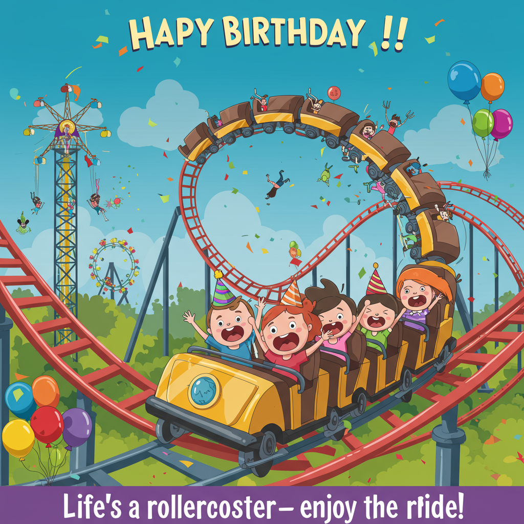 1) Birthday AI Generated Card - Rollercoaster, drop rides, and (77391)