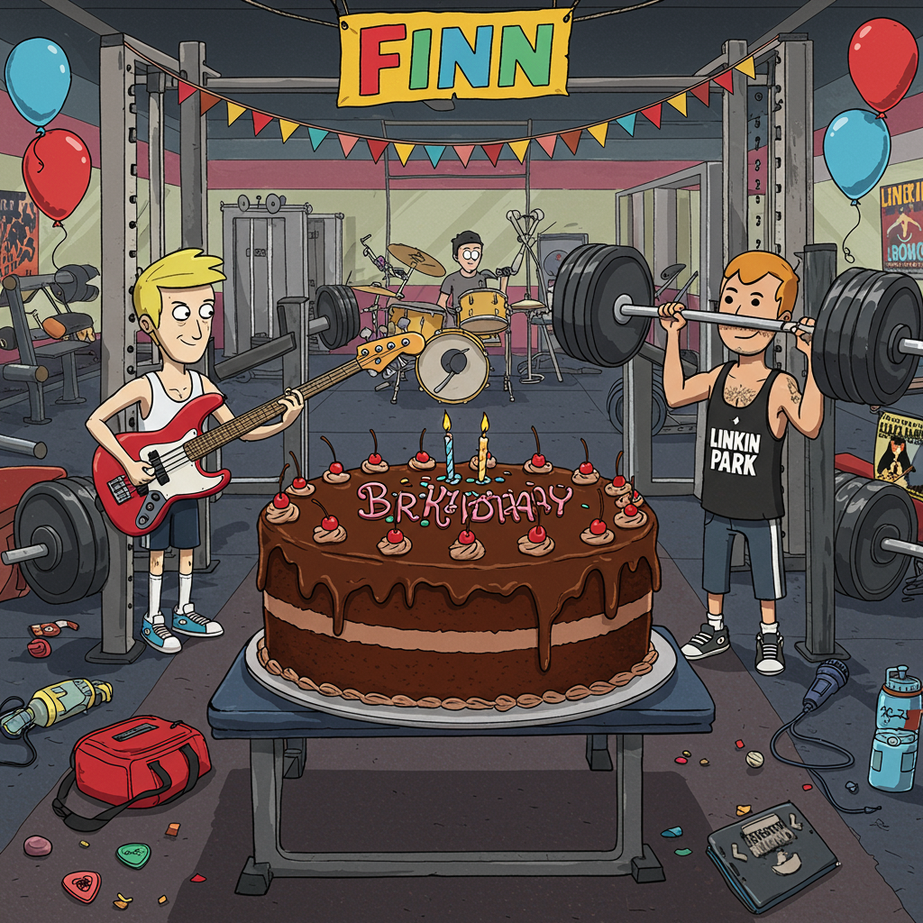 Linkin park, Gym, Bass guitar, and Chocolate cake Birthday Card