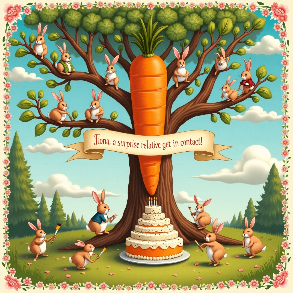2) Birthday AI Generated Card - Rabbits family tree (736f7)