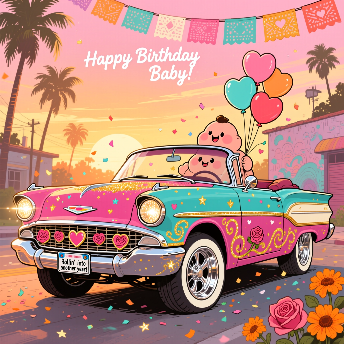 1) Birthday AI Generated Card - Lowrider/Chicano art, and (c7d5c)