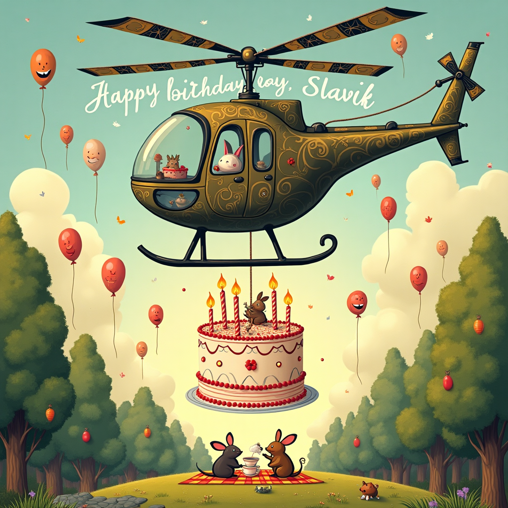 Helicopter Birthday Cards - Silly Robot Cards, image size:1024x1024
