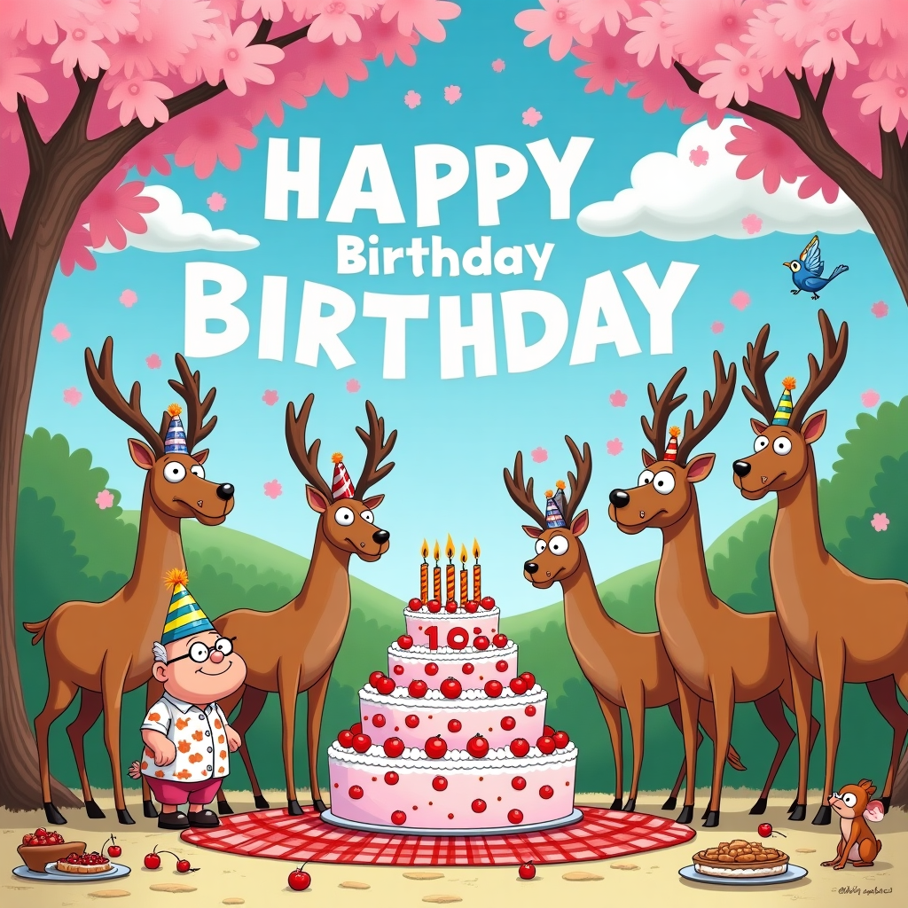 Cherry Blossoms Birthday Cards - Silly Robot Cards