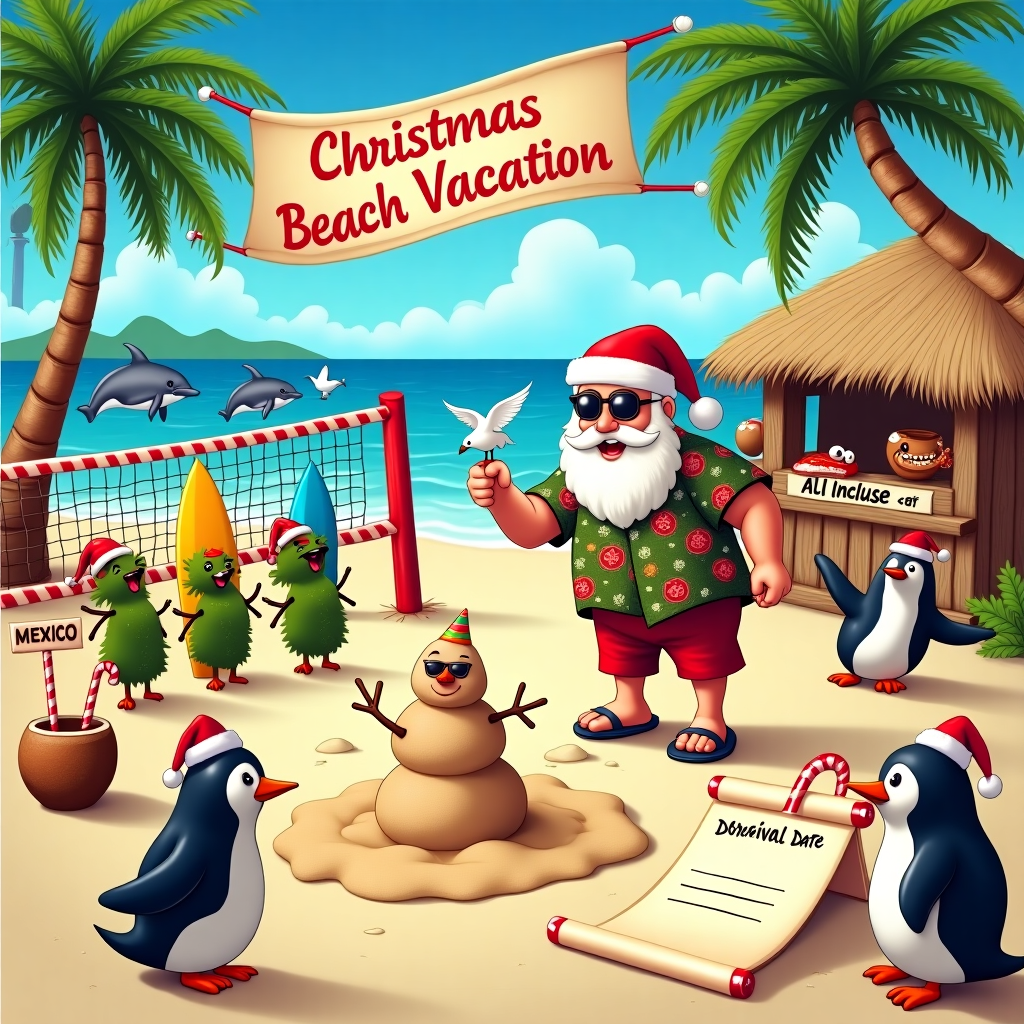 Beach Party Christmas Cards - Silly Robot Cards