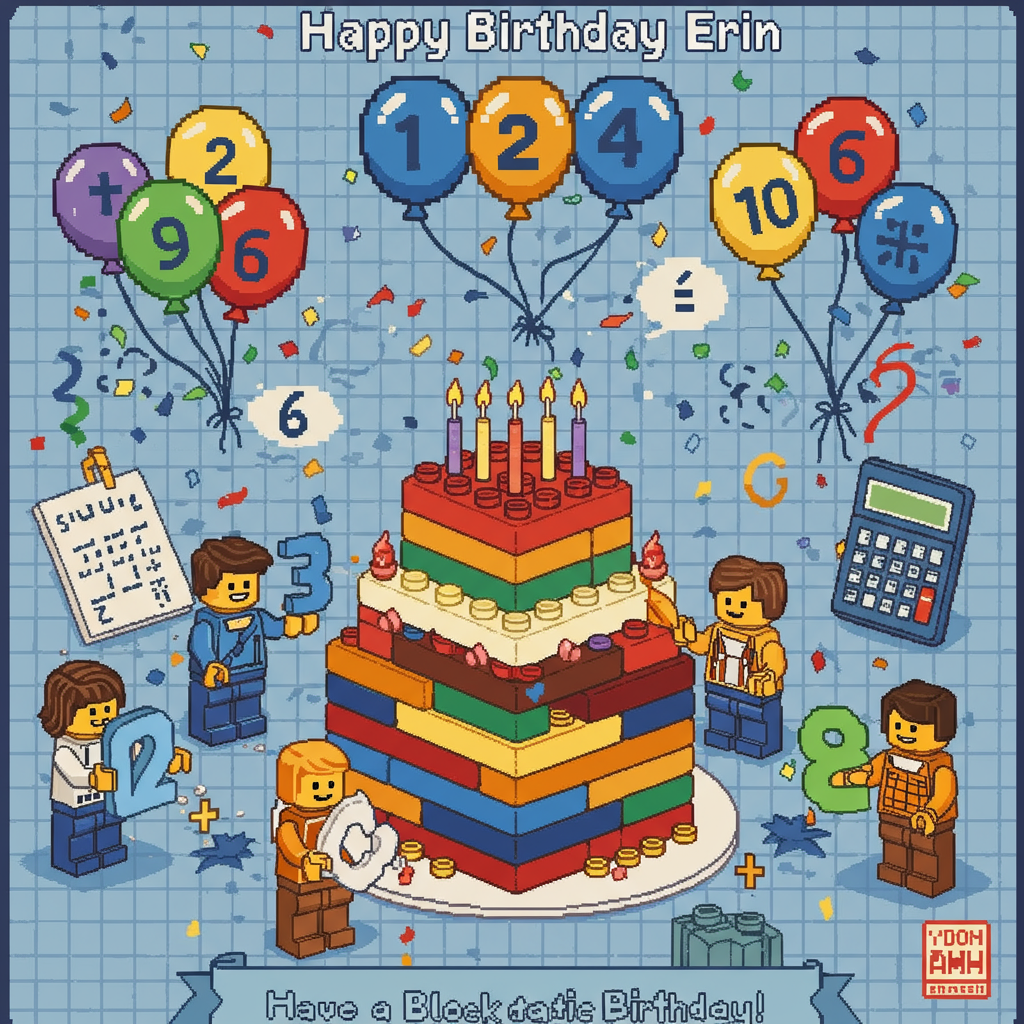 1 birthday ai generated card lego maths and 230dc 