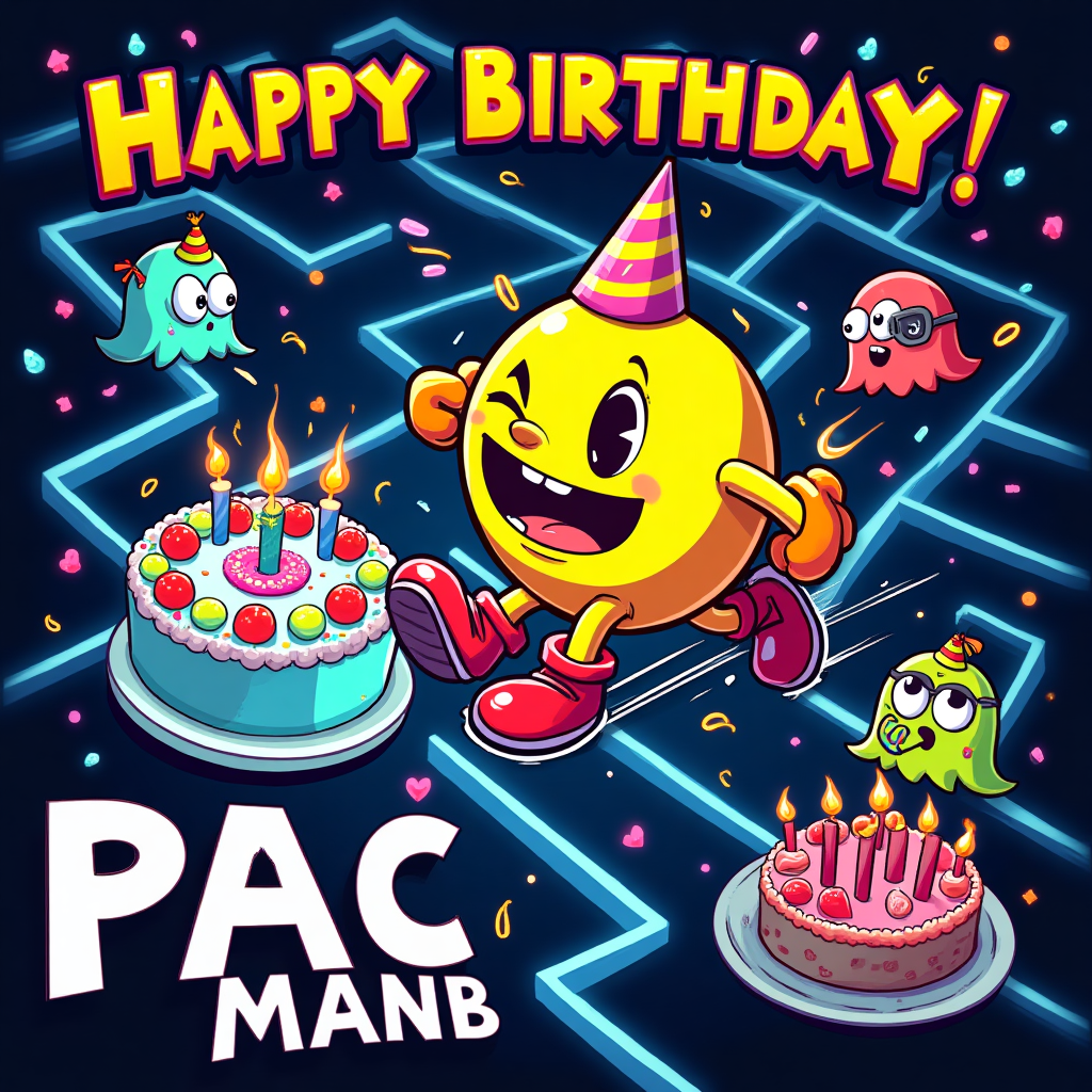 Pac-Man Birthday Cards - Silly Robot Cards
