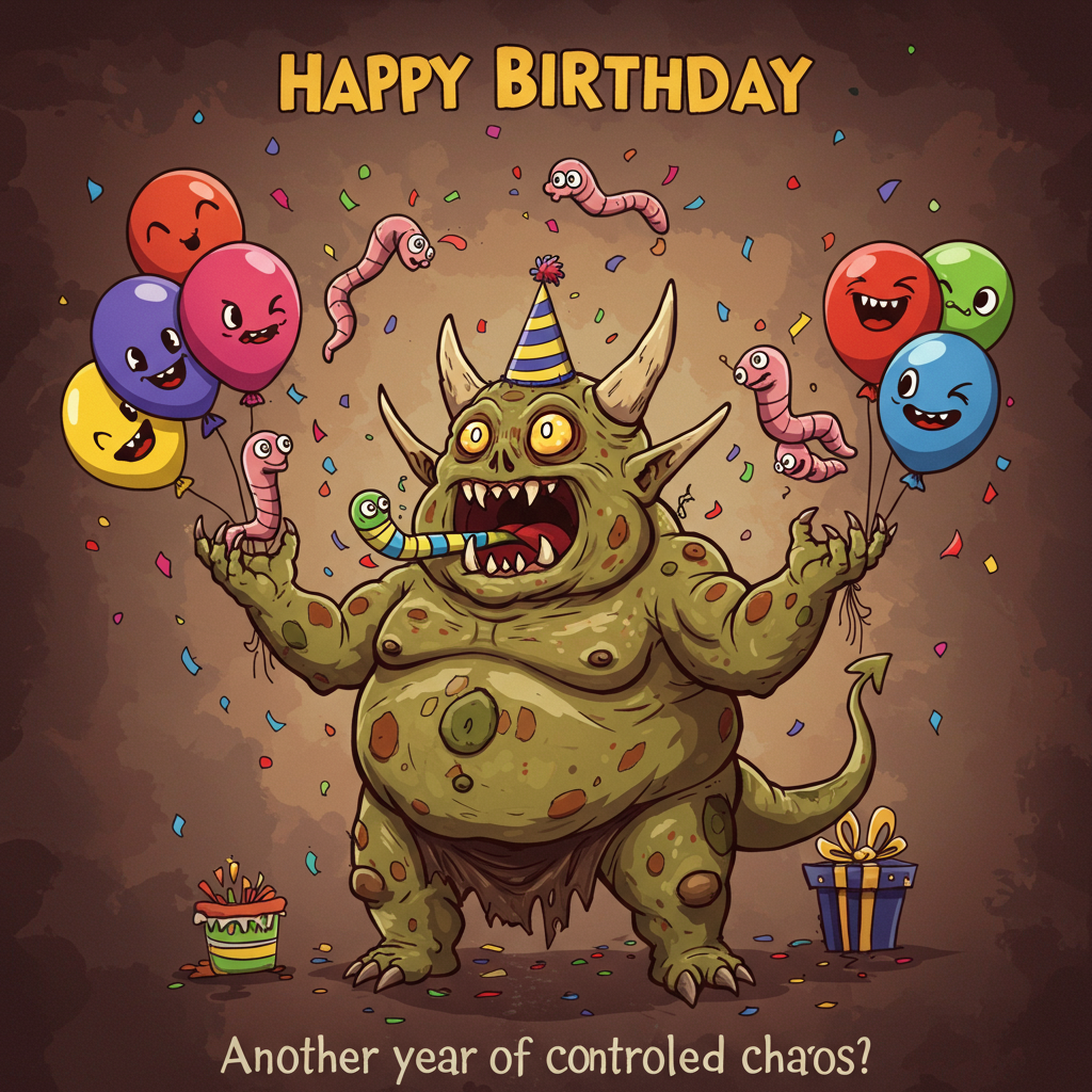 Nurgle chaos demon Birthday Cards - Silly Robot Cards