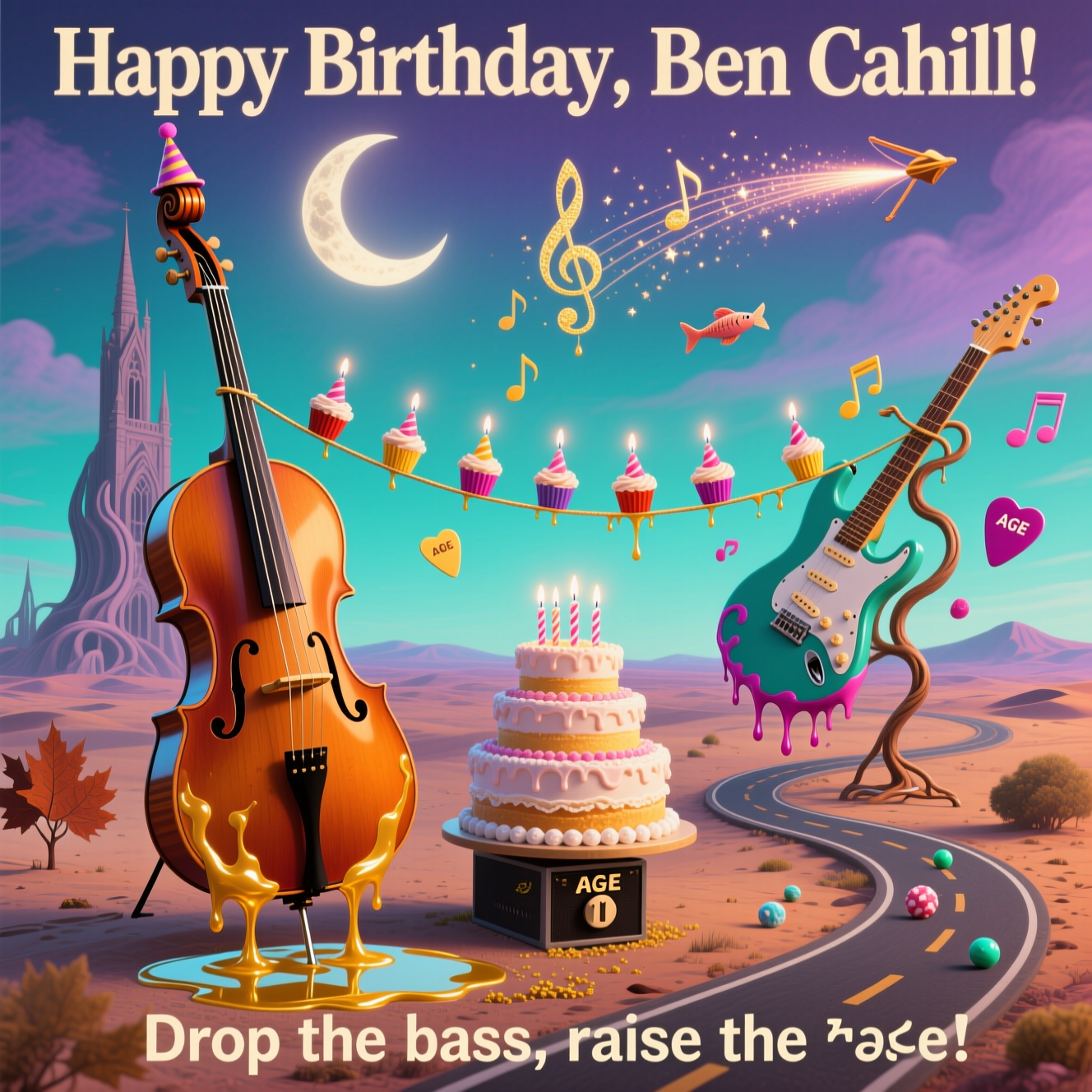 Guitar and Bass Fiddle Birthday Cards - Silly Robot Cards