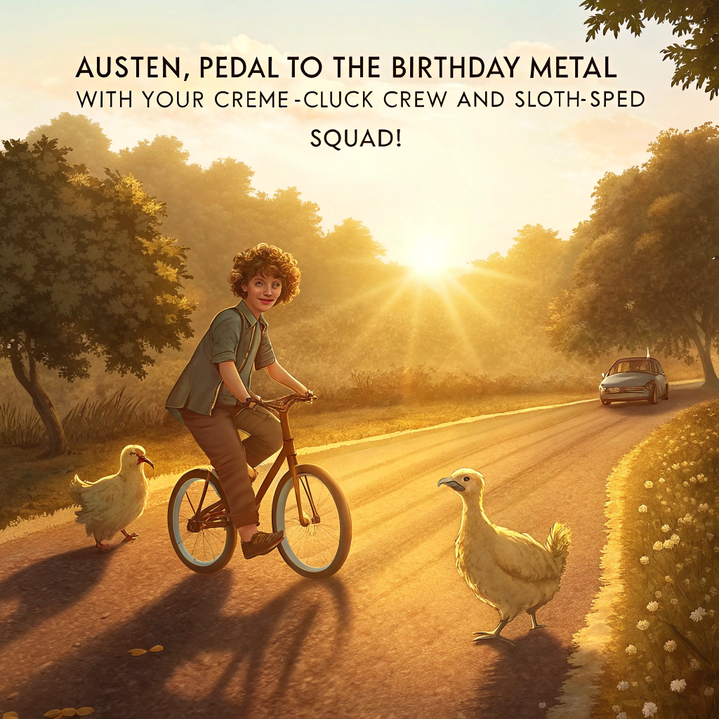 Young boy with brown hair on a bike ride Birthday Cards - Silly Robot Cards