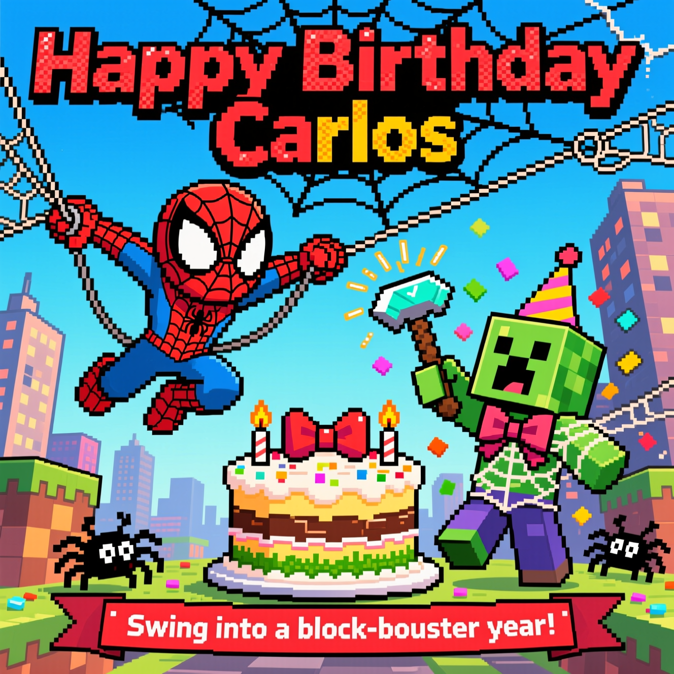 1) Birthday AI Generated Card - Spider-Man , Minecraft , and (84e66)