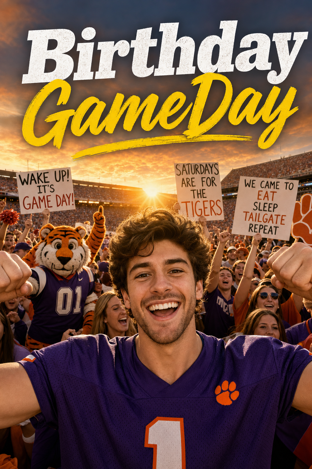 College Game Day Birthday Sign Face Swap Card card preview