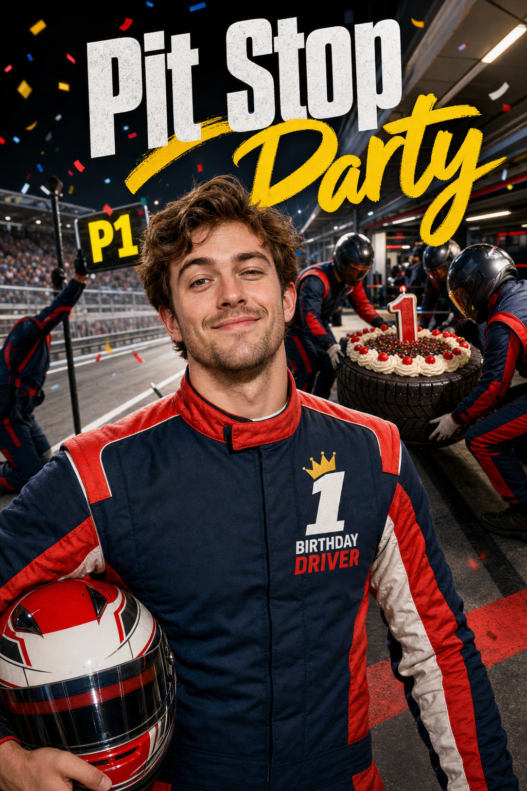 F1 Pit Lane Birthday Stop Face Swap Card card preview