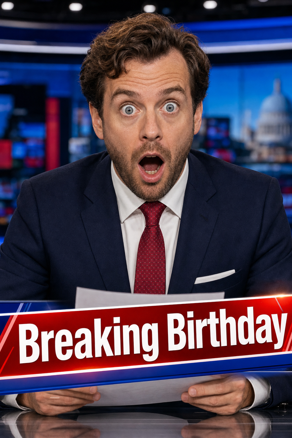 Breaking News Birthday Anchor Face Swap Card card preview