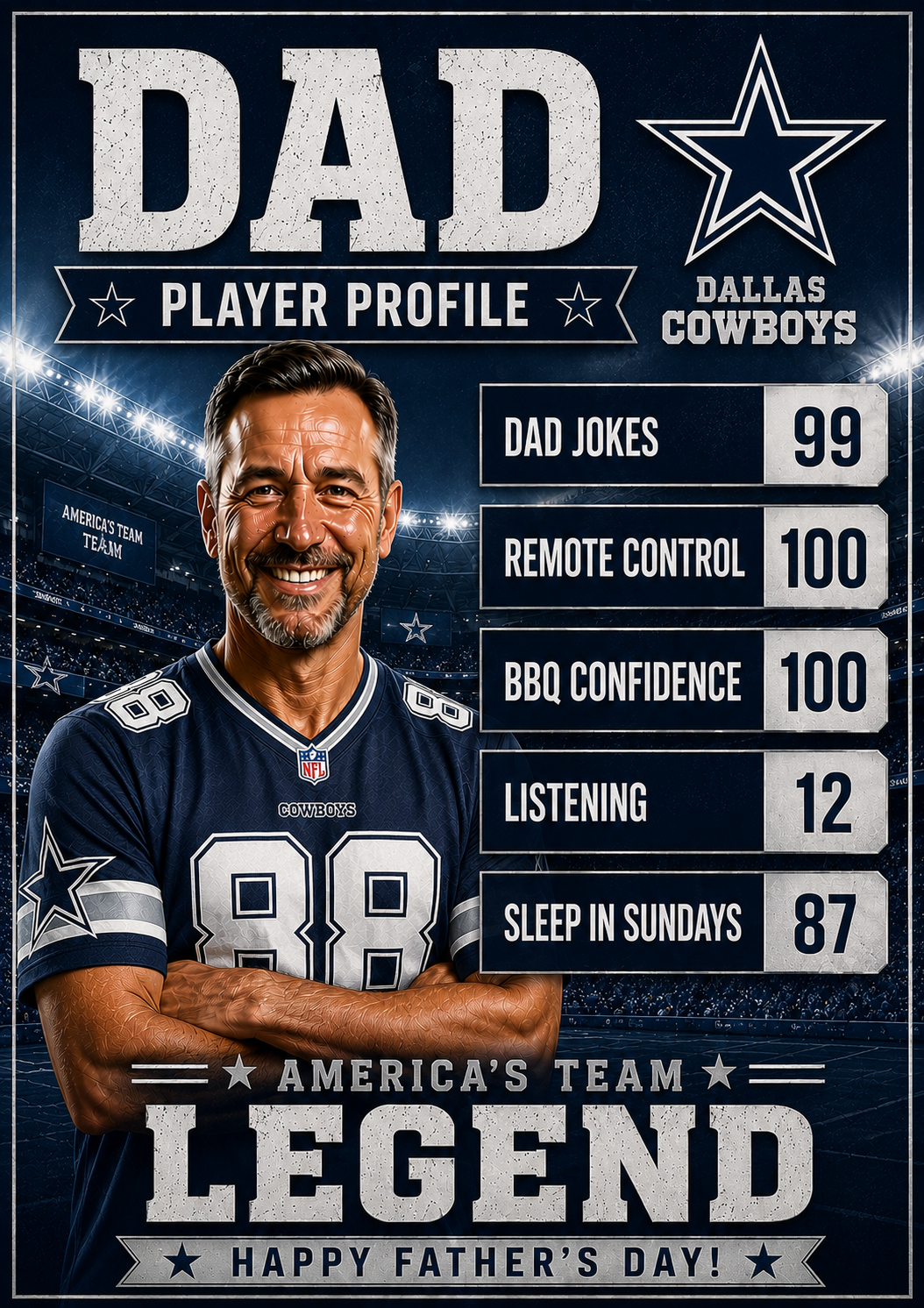 Dallas Cowboys Player Profile Dad Father's Day card preview