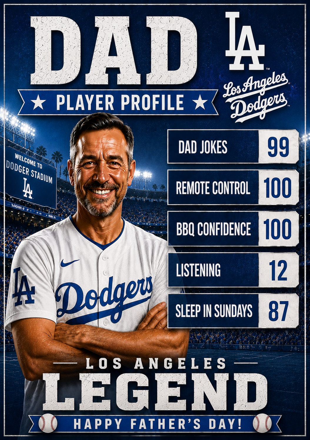 Los Angeles Dodgers Player Profile Dad Father's Day card preview