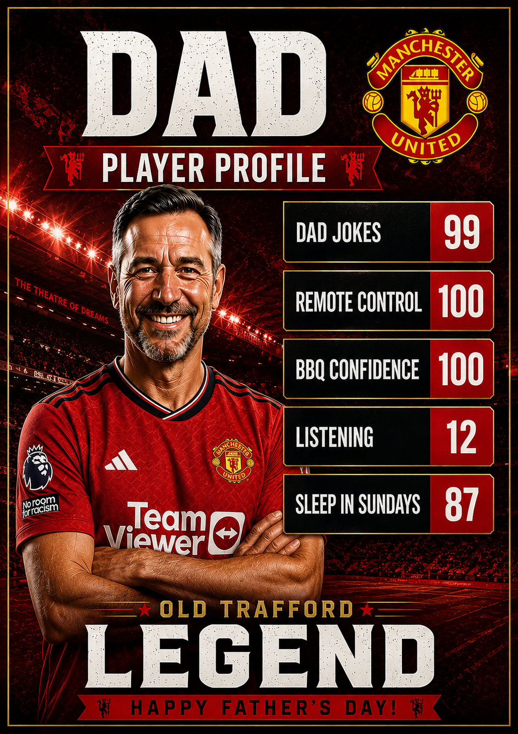 Man Utd Player Profile Dad Father's Day card preview